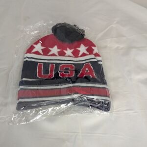 USA Patriotic Knit Beanie with Pom
